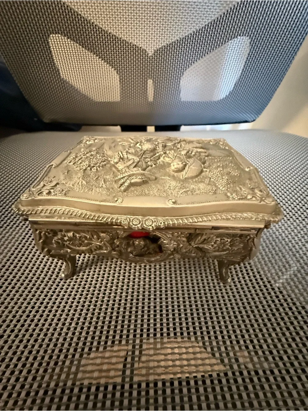 Silver Decorative Metal Trinket Box - Silver Color
